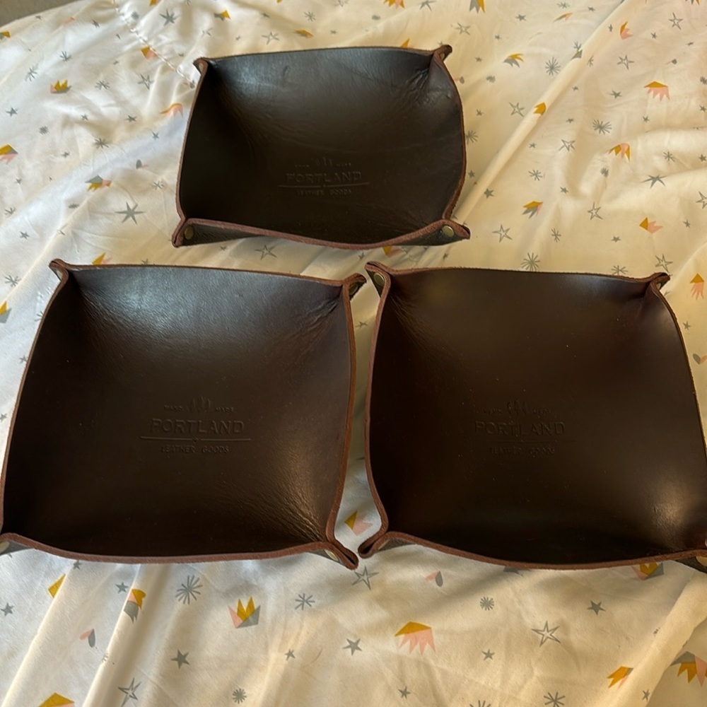 Portland Leather Vanity/Valet Trays - 3 total in dark brown - no longer made